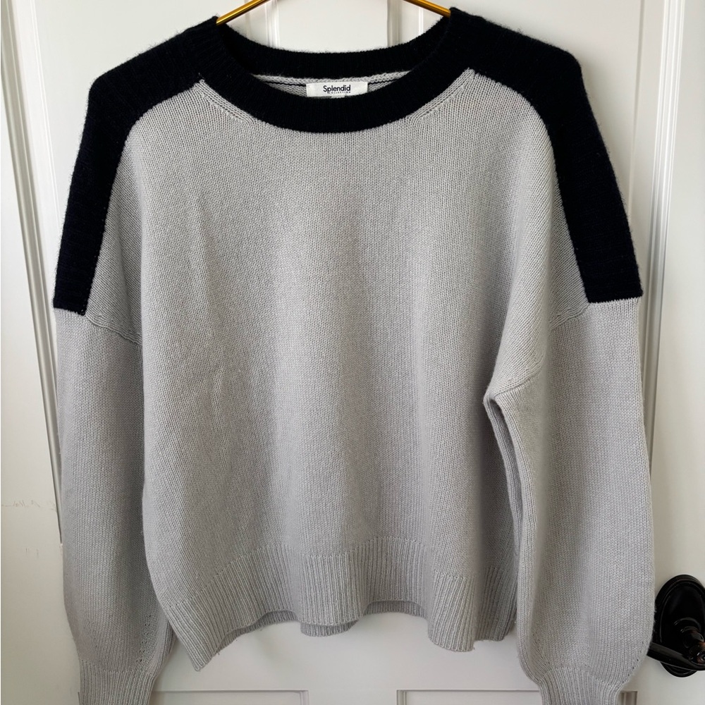 Splendid Gray and Navy 100% Cashmere Sweater